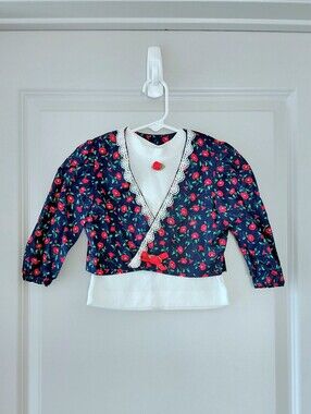 Vintage Westbound Navy Floral Lace-Trim Top and Tee Set MADE IN USA